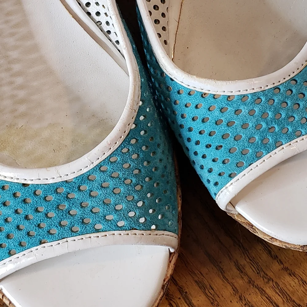 Wedge peeptoe slingback spectator perferated leather shoe Ann Klein Sport